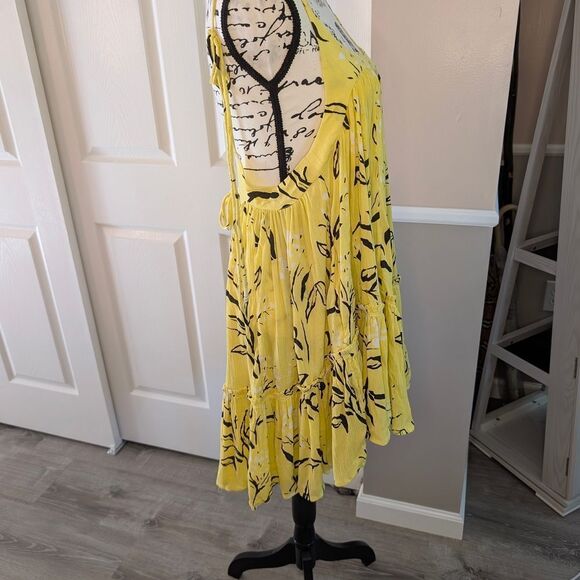 Free People Yellow Mini Dress with Black Floral Pattern - Picture 3 of 8